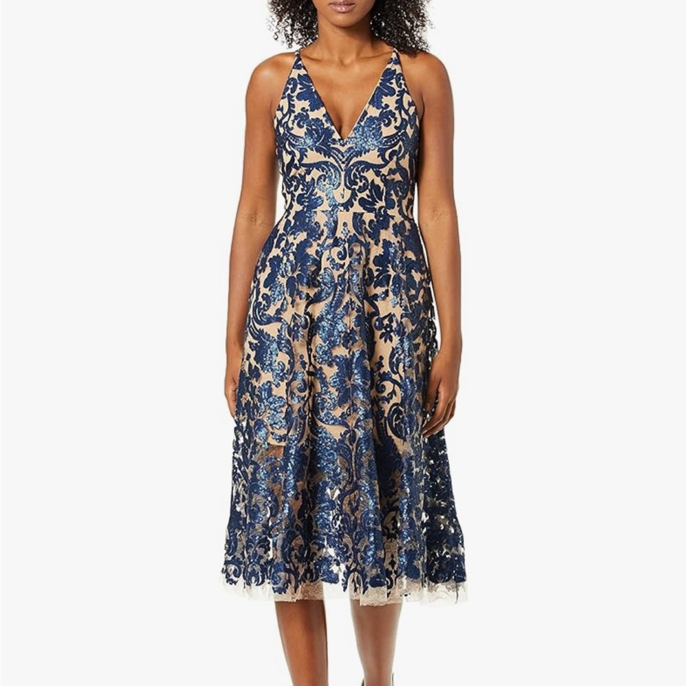 Elegant Blue Lace Womens Dress